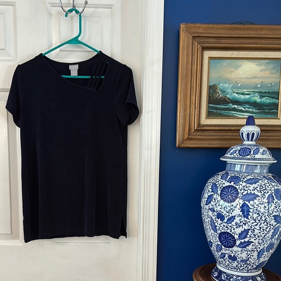 Women’s Chico’s Travelers Black Polyester & Spandex Short Sleeve Top Size 4 - Picture 1 of 6